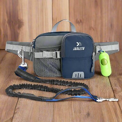Laisse pour Chien - WaistBag⹠- Bleu Foncé - Chien en balade
