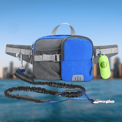 Laisse pour Chien - WaistBagâą - Bleu - Chien en balade