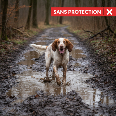 Bottes pour chien brette Rlex-chien Braque Italien marchand dans la boue