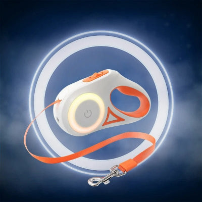 Laisse chien | Enrouleur AutoM LED orange- Chien en balade
