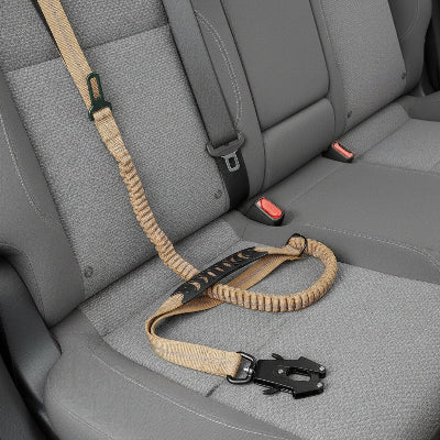 Laisse pour chien indestructible beige attache métal pour auto