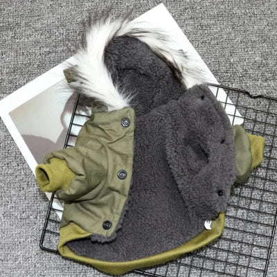 Manteau-capuche-hiver-chien-kaki-intérieur-chien en balade