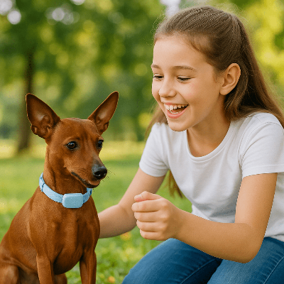 Collier GPS chien| Pastille ™ localisation immédiate - Chien en balade