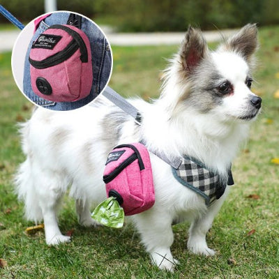 Distributeur sac à crottes - chien-rose-Chien en balade