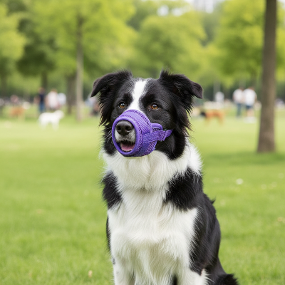 Muselière violette sur chien  moyen