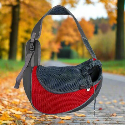 Sac transport pour chien rouge - Chien en balade